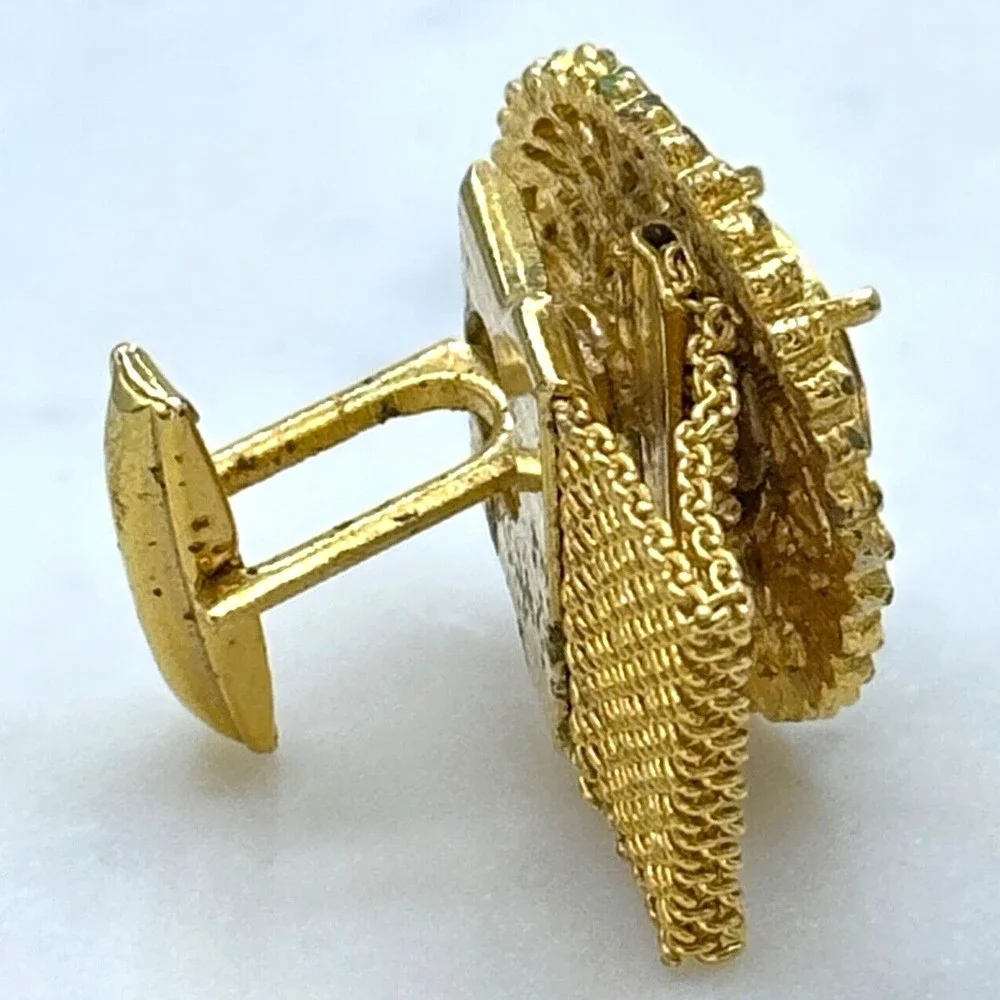 Vintage Round Prismatic Rivoli Gem Gold Tone Mesh Wrap Around Single Cufflink